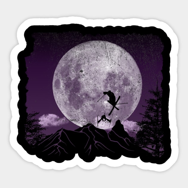 Skiing Freestyle - Purple Night Sticker by MerlinArt